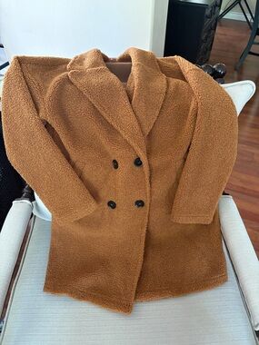 Cozy Double-Breasted Teddy Coat in Camel Brown